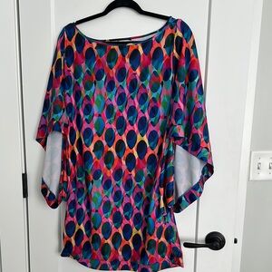 Trina Turk Blue and Pink Dolman Sleeve Blouse